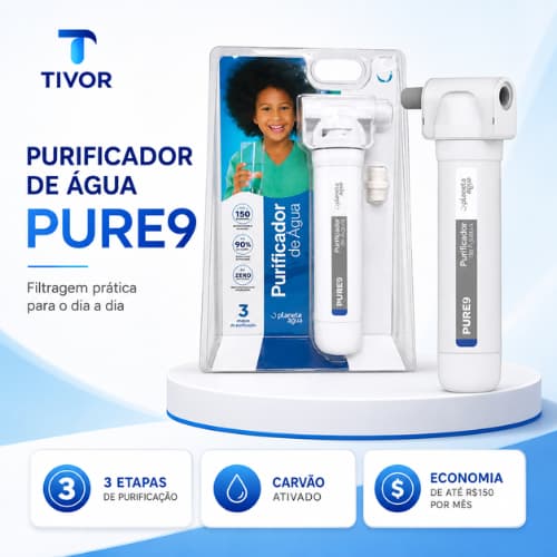 Purificador de Água PURE 9 Com Carvão Ativado e 3 Estágios de Filtragem