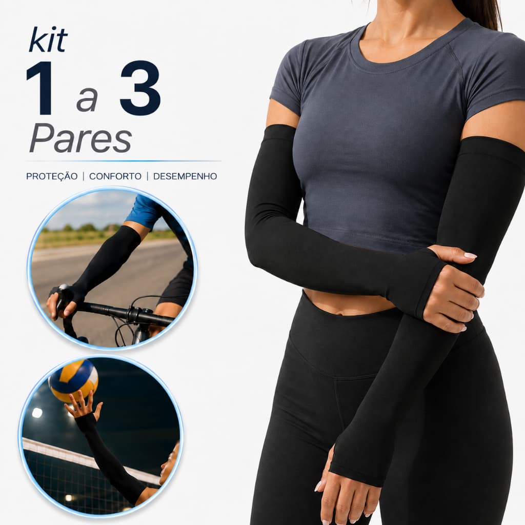 1 a 3 Pares Manguito Proteção Solar UV50+ Capa de Braço Unissex Corrida Academia Moto/Carro Ciclismo/Bike Fitness Dedos