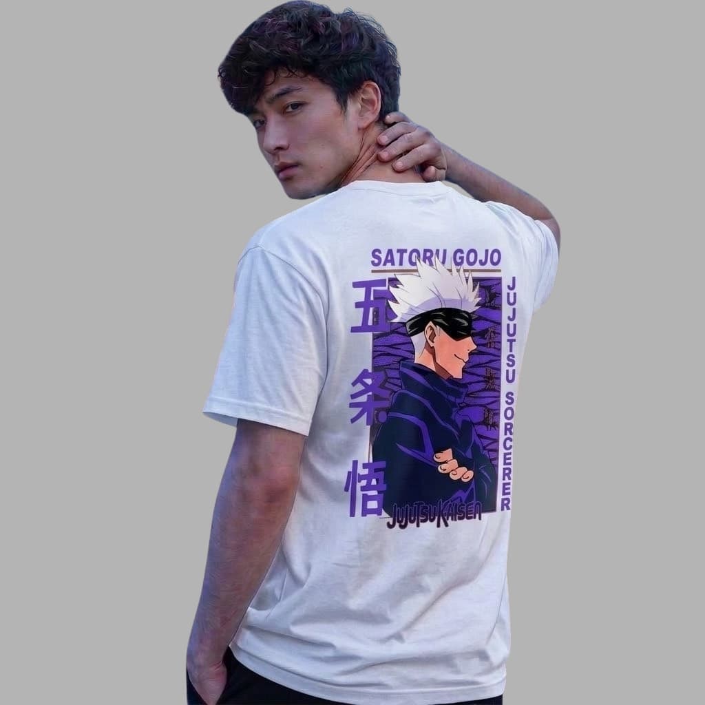 Camisa Camiseta Oversized Anime JUJUTSU KAIZEN SATORU GOJO 100% Algodão Tecido Premium Unissex