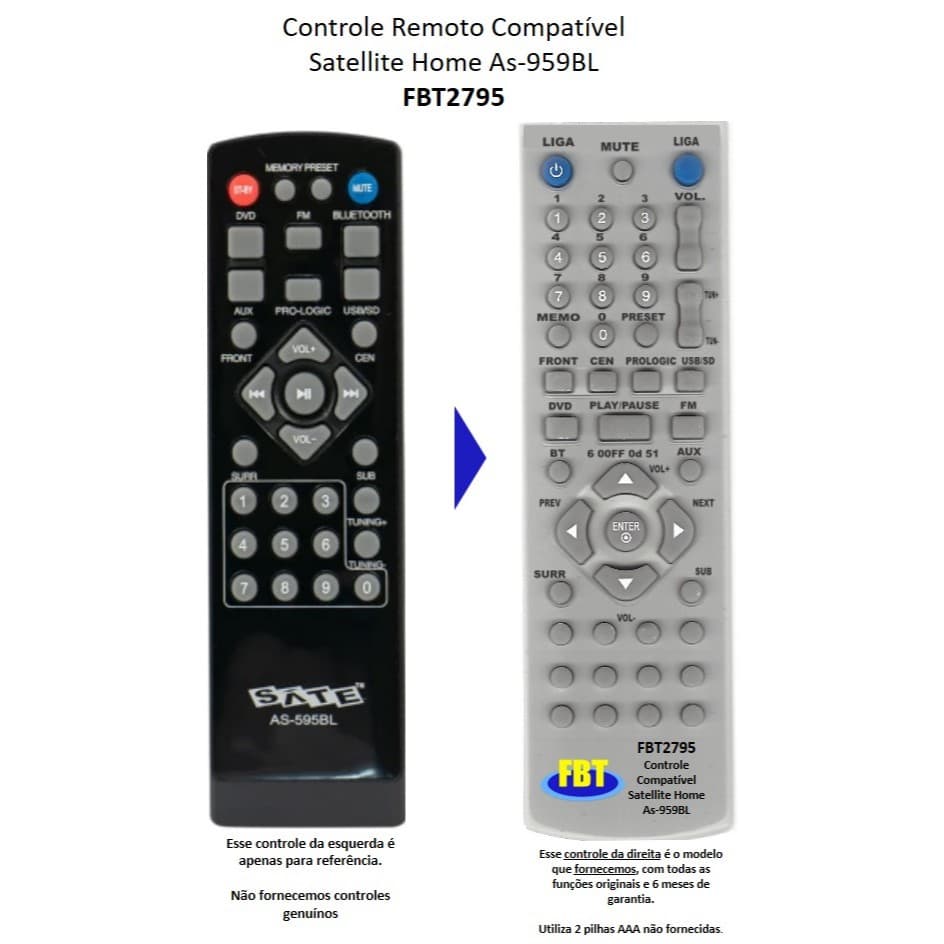 Controle Compatível Sate Satellite AS-595BL FBT2795