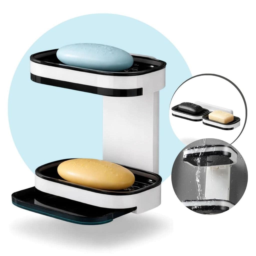 Kit Porta Sabonete Duplo Parede Adesivo Suporte Autodrenante Saboneteira Banheiro Lavabo Sem Precisar Furar Parede
