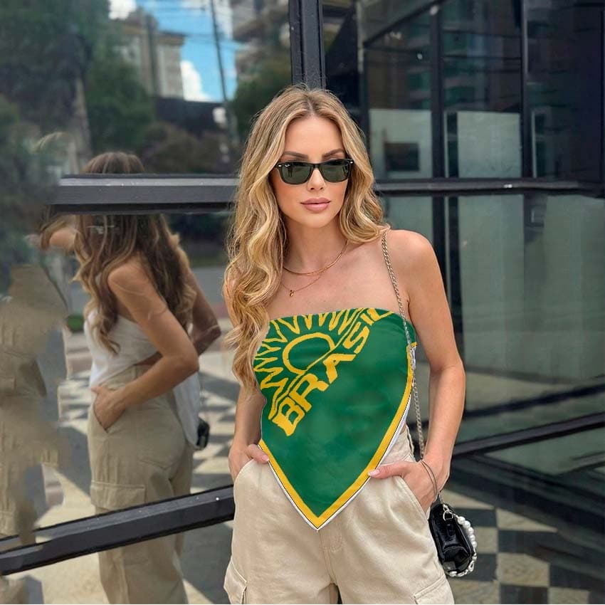 Lenço Feminino Multifuncional Estampa Bandeira do Brasil Cetim Toque Suave 90x90cm
