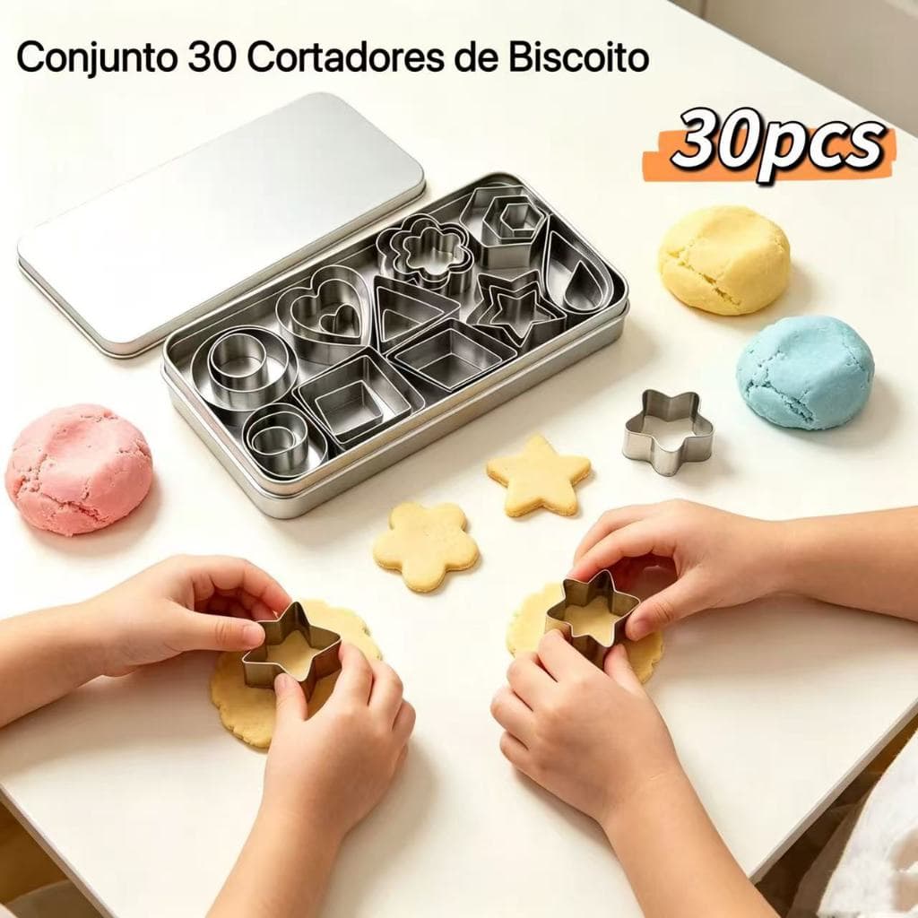 Conjunto de 30 cortadores de biscoitos de aço inoxidável formasvariadas e anéis de mousse