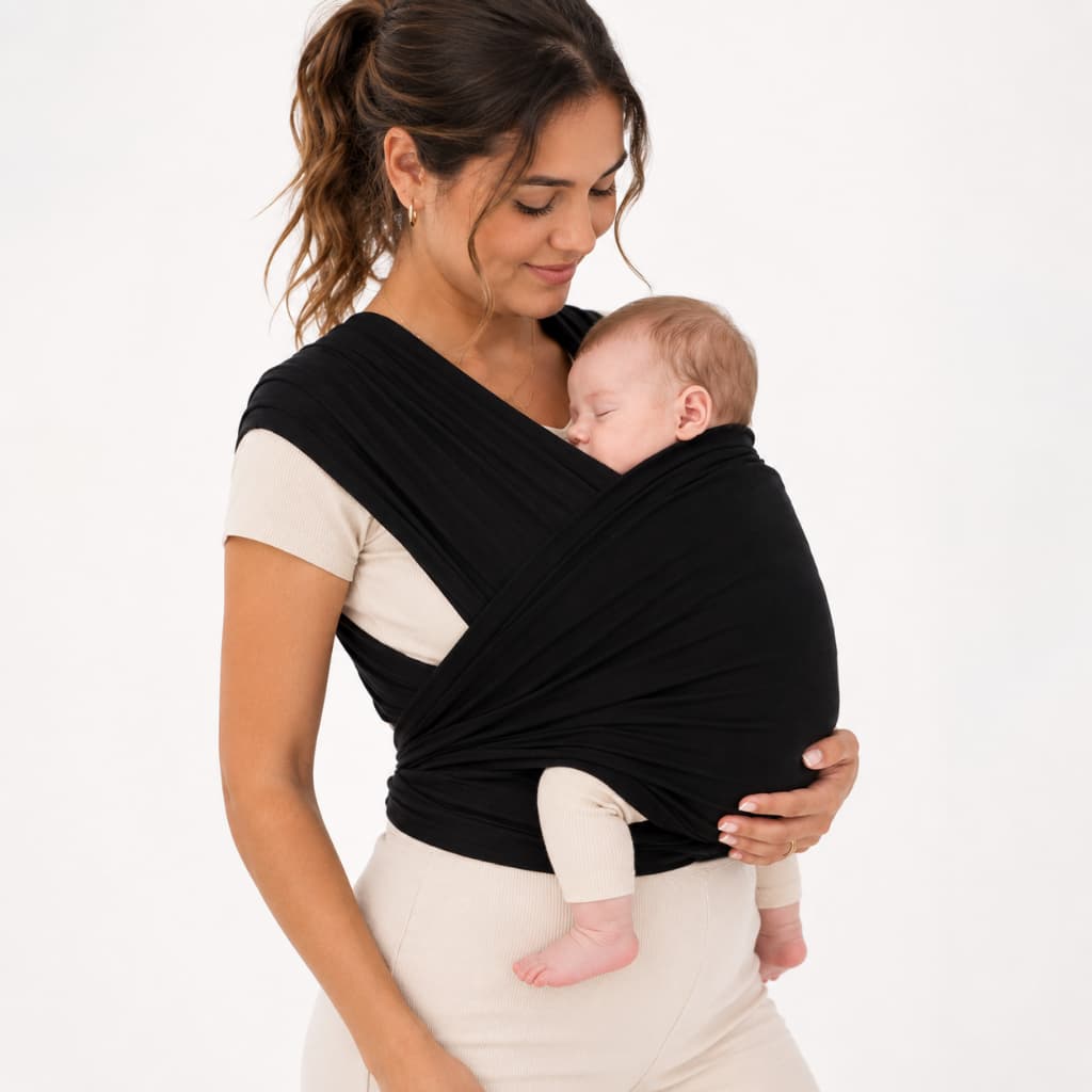 Canguru Sling Bebê DryFit Preto Respirável 5 Metros RN até 15kg Ergonômico Seguro Wrap de Amarrar