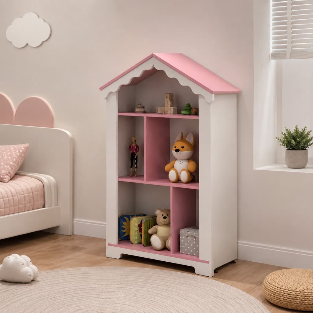 Estante Organizadora Infantil Casinha Princesa MDF Branco Rosa Organizador Para Quarto Menina