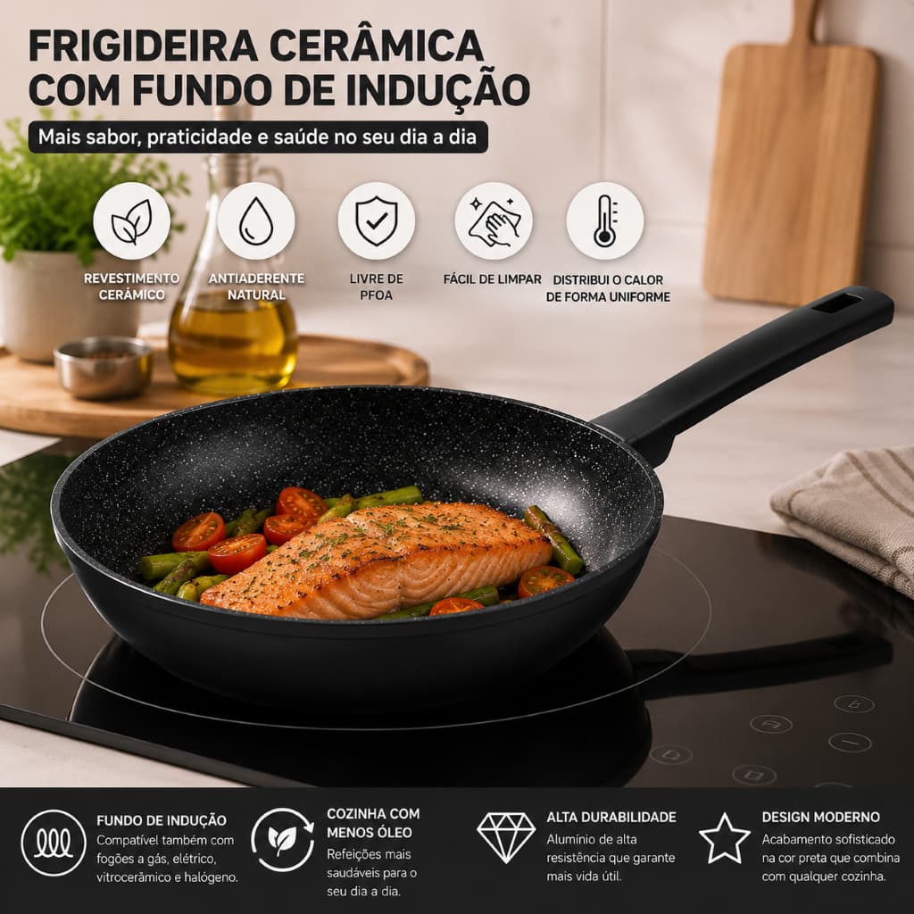 Frigideira Antiaderente Cerâmica 24cm Fundo Indução Panelas Duráveis Cozinha Moderna