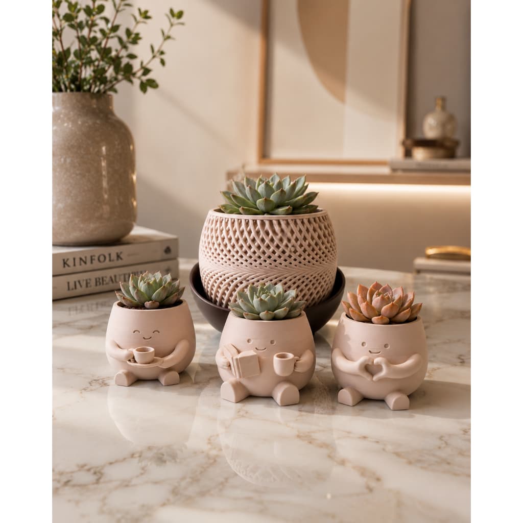 Kit 3 Vasos Decorativos Cut + Vaso Decorativo Premium Design Moderno Com Prato Removível