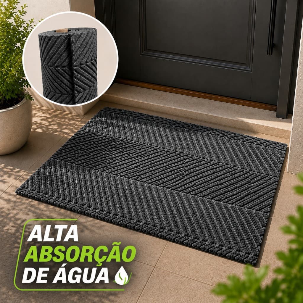 Tapete de Porta Entrada 40x75cm Capacho Antiderrapante Grande Borracha Interno/Externo Alta Absorção Agua