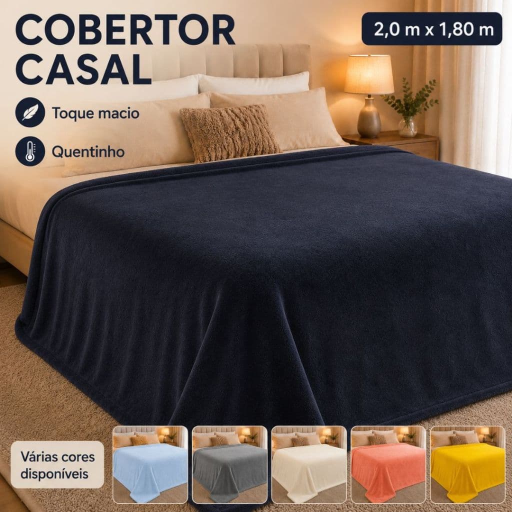 Cobertor Manta Casal 2,0x1,80 Grosso Microfibra 100% Algodão Térmico Inverno Peludo