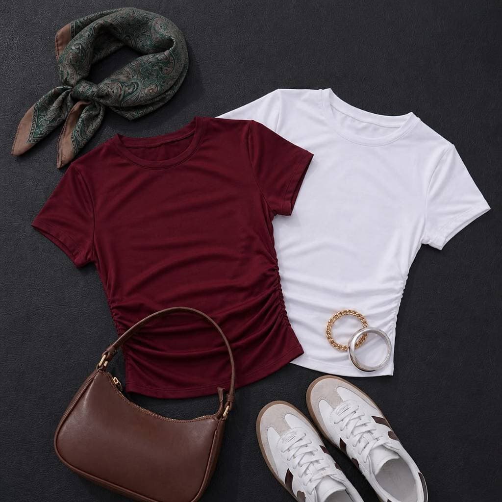 Kit 2 Blusinhas Baby Tee Feminina Cropped Drapeada Manga Curta Básica Justa Suplex Premium Essencial do Dia a Dia