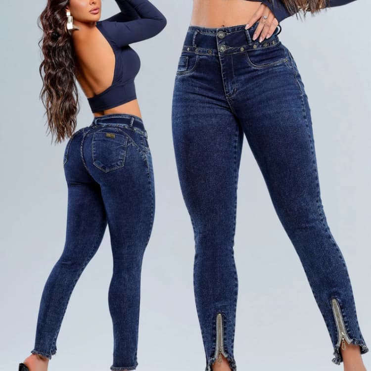 Calça Jeans Feminina Cós Alto Empina Bumbum C/ Detalhes Enchimento no Bumbum Bojo Removivel Philline