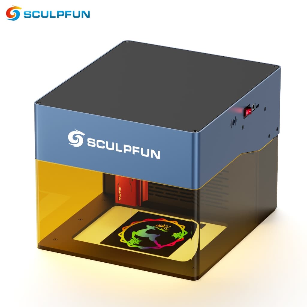 SCULPFUN iCube Pro Max Gravadora a laser de 10 W com filtro de fumaça e alarme de temperatura 120 x 120 mm