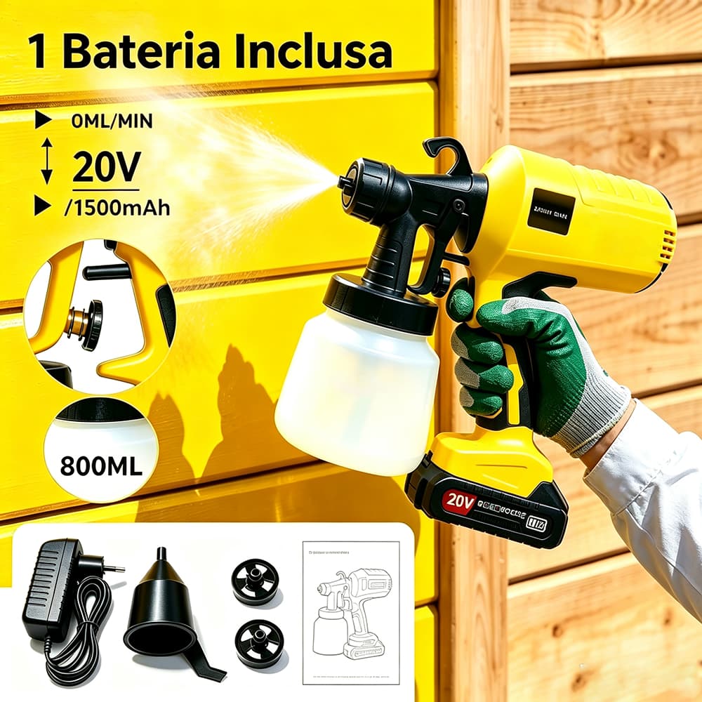 Pistola De Pintura Recarregável Sem Fio 20V Profissional Pulverizador De Tinta Com 1 Baterias 800ml -J4