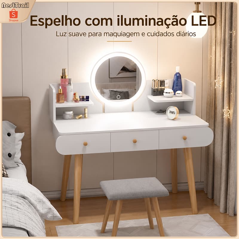 Penteadeira de quarto moderna e simples, nova penteadeira de luxo leve, penteadeira de canto pequena em estilo japonês
