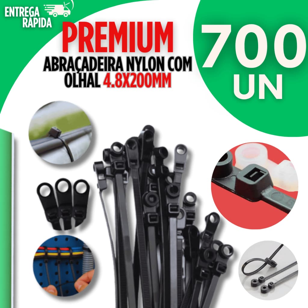Praticidades Abraçadeira Com Olhal 4,8x200MM Amarração Fixação Cabos e Com Olhal Parafusar Acabamento Profissional