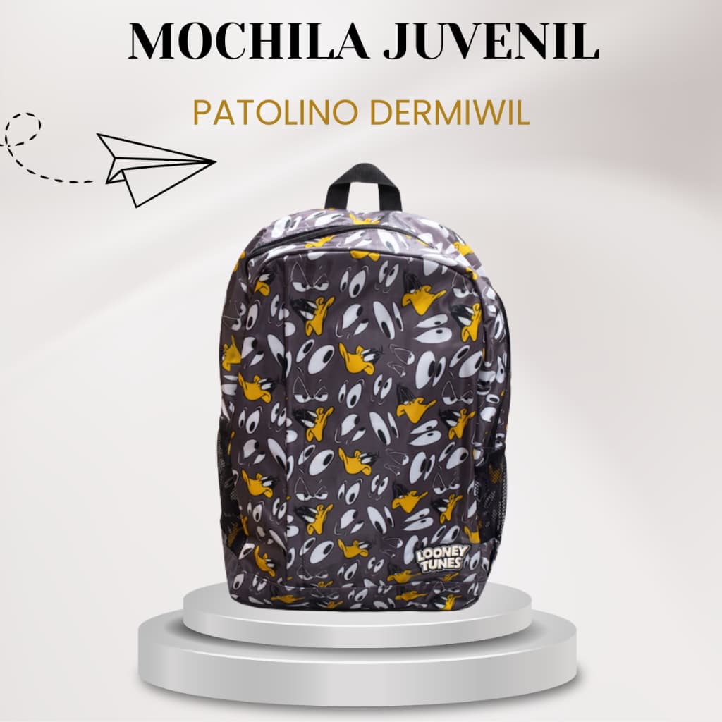 Mochila Escolar Juvenil Dermiwil Looney Tunes Patolino Original Resistente e Espaçosa