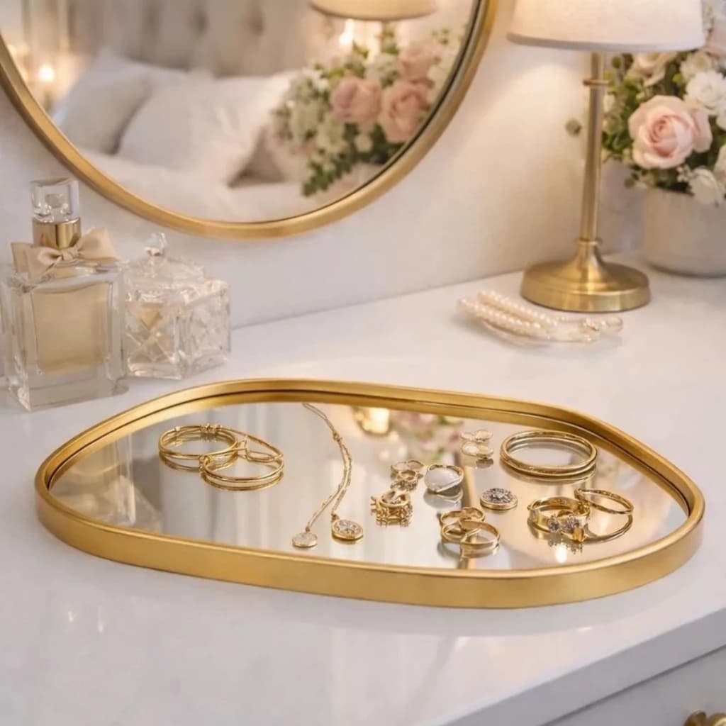 Bandeja Decorativa Espelhada Formato Orgânico Elegância, Sofisticação e Luxo para sua Decoração