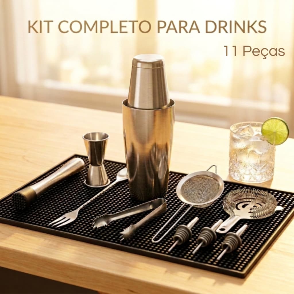 Kit Bartender 11 Peças Coqueteleira Boston Inox 820ml