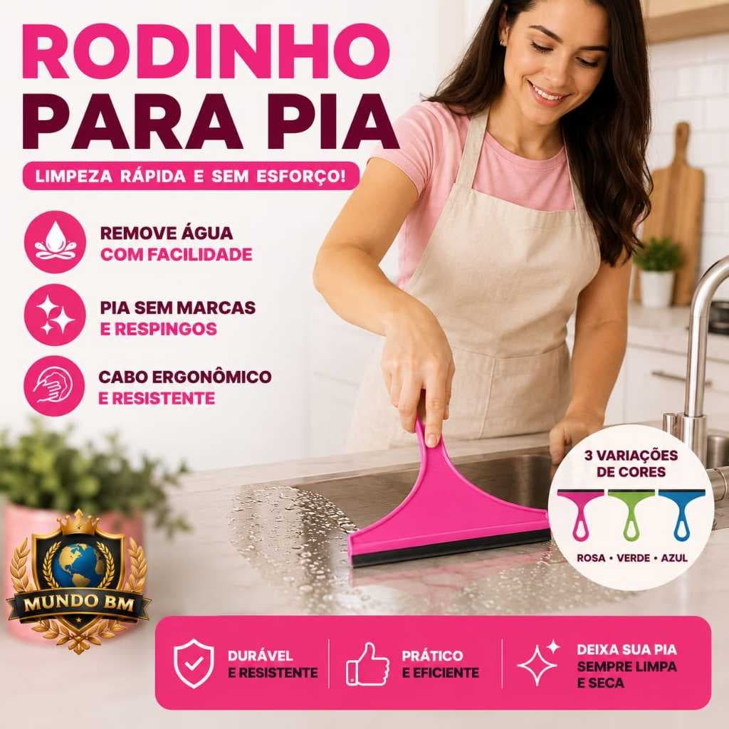 Rodinho para Pia Multiuso | Rodo Compacto para Bancada, Vidros e Azulejos | Rosa, Verde ou Azul | Remove Água sem Mancha