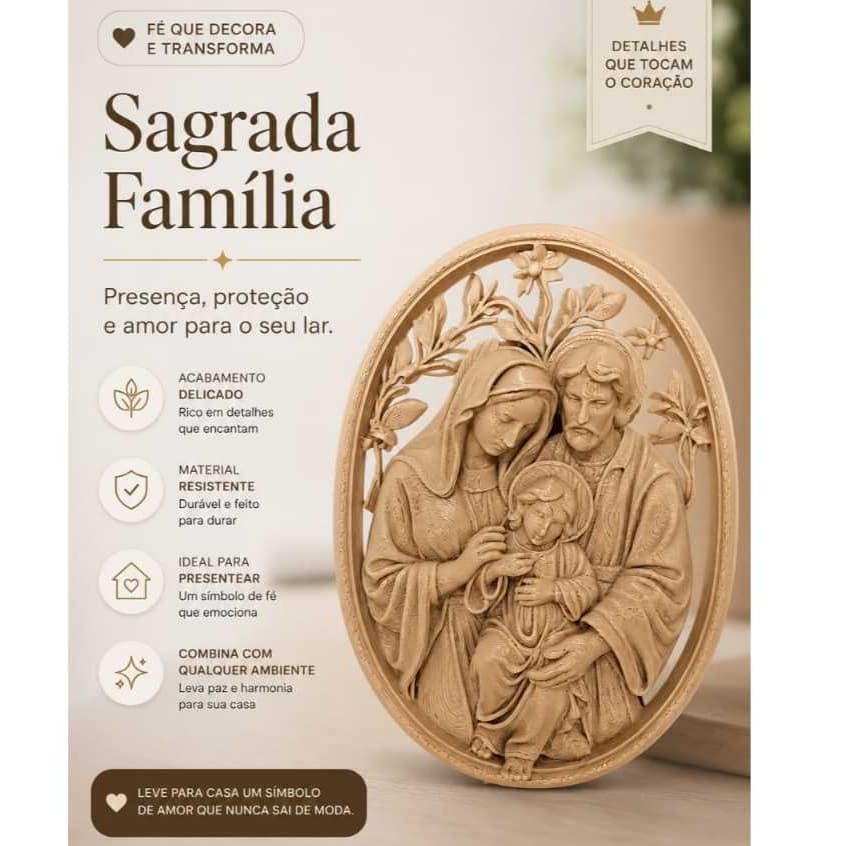 Sagrada Família Decorativa em 3D | Enfeite Religioso Católico para Mesa, Parede
