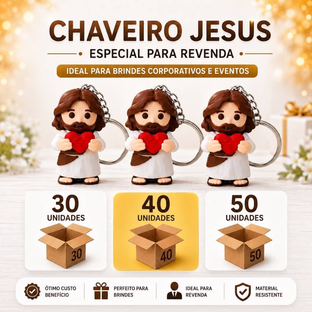 Chaveiro Jesus com Coração Vermelho 3D – Lembrancinha Religiosa Fofa Presente Criativo Católico