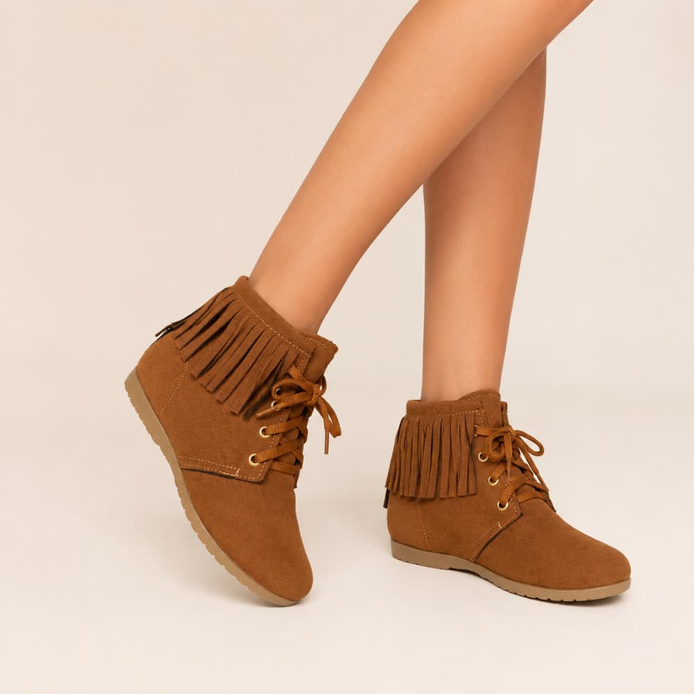 Bota Coturno Feminina Cano Curto Confortável Casual Franja Inverno Festa Junina