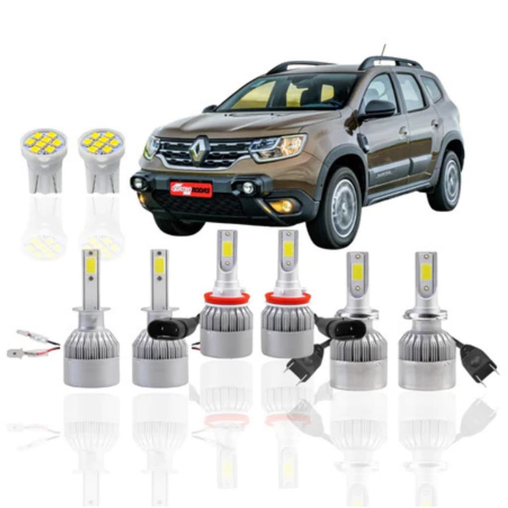 Kit Lâmpda Led ( Farol Alto Baixo Milha Farolete ) Renault Duster H1 H7 H11 T10 Lâmpada Super Led Ultra Led T10 pingo