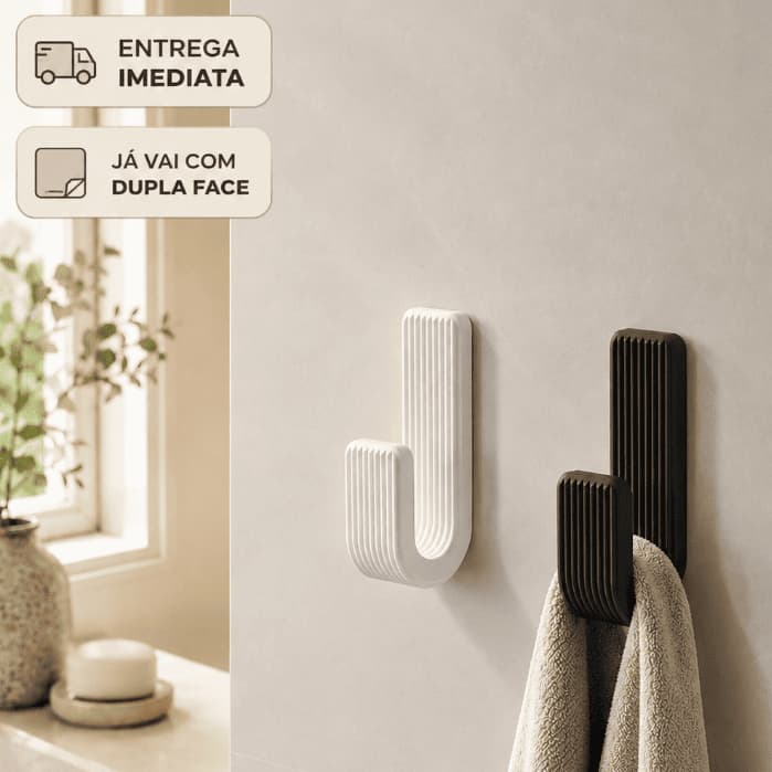 Gancho com Adesivo para Parede - Suporte Resistente para Toalhas de Banheiro/Cozinha - Sem furos