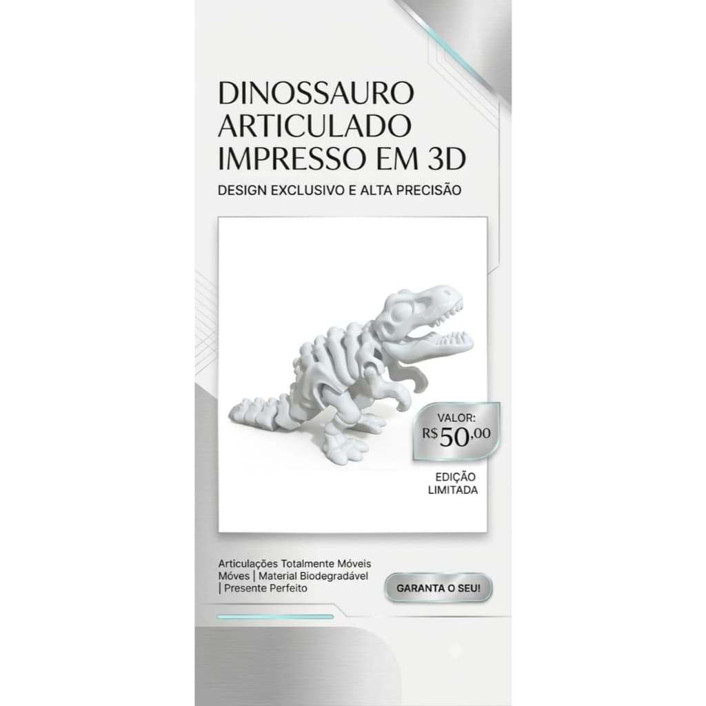 Dinossauro T-rex Esqueleto Articulado 3d 22cm - 3D