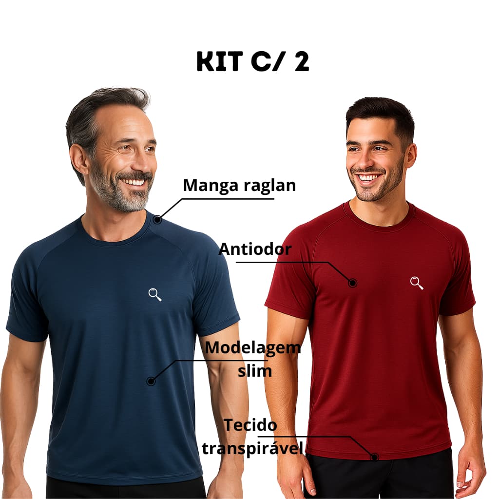 2 Camisas Masculina Esporte Dry Fit Treino Exercício Corrida Leve Raglan Malha Fria Academia Fitness