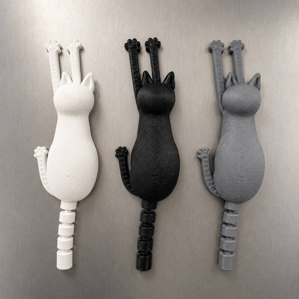 Ímã de Geladeira Gato Pendurado com Rabo Articulado | Decoração Criativa 3D