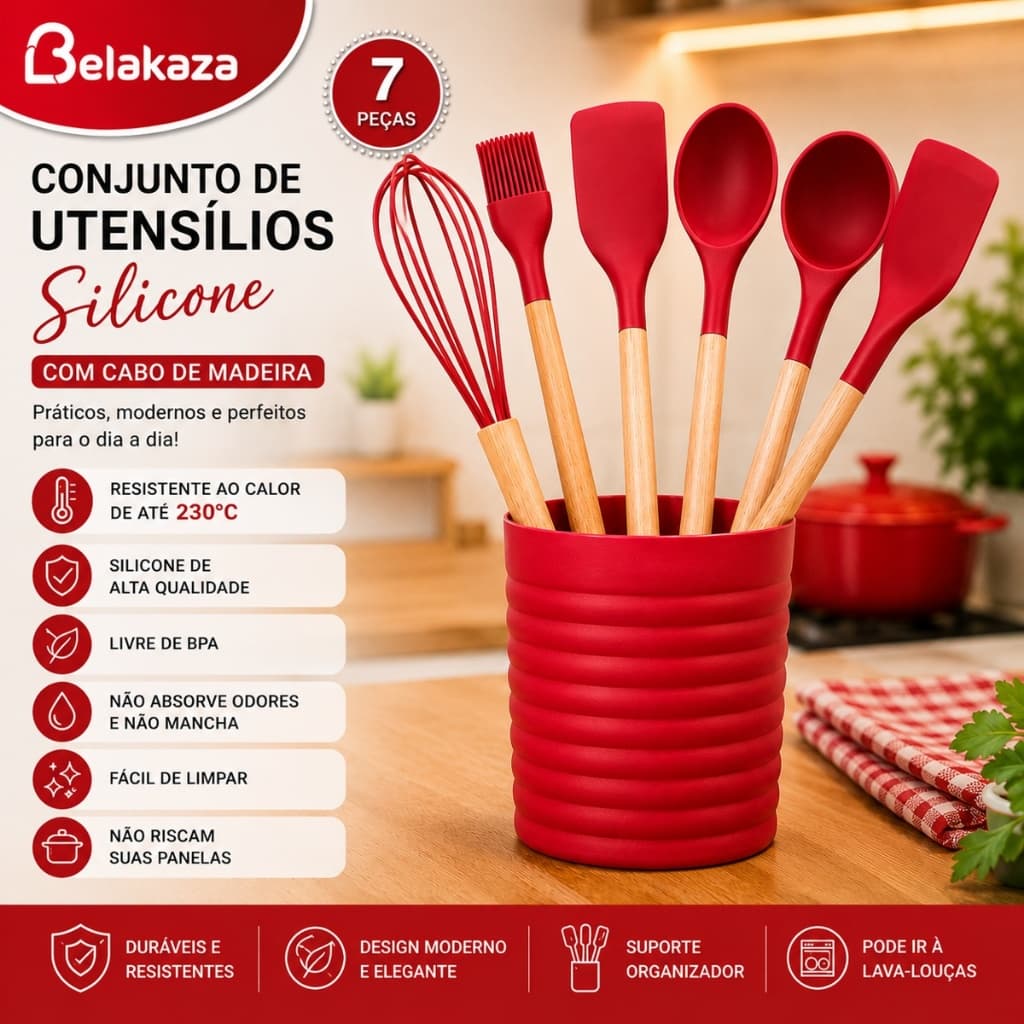 Kit de Utensílios de Silicone 7 Peças – Elegância e praticidade para a sua cozinha