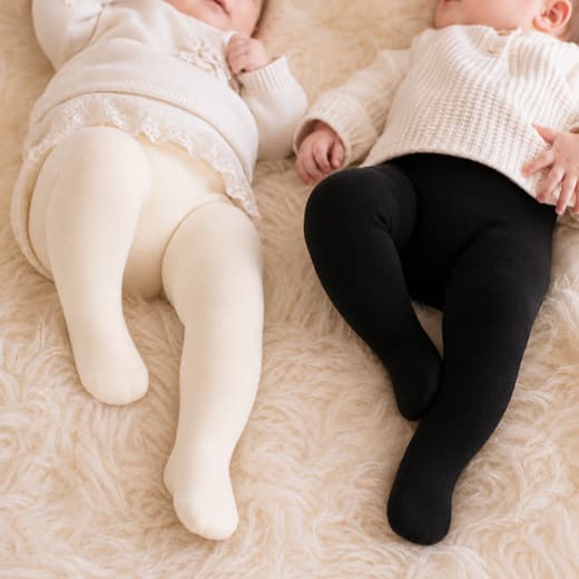 Kit Meia Calça Bebê Menina 2 Unidades Off White + Preta Para Batizados Festa e Passeio