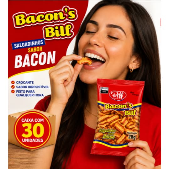 Bill Alimentos Salgadinho Pururuca Sabor Bacon Pele Pelinha Pellet Pelete Torresminho Torresmo