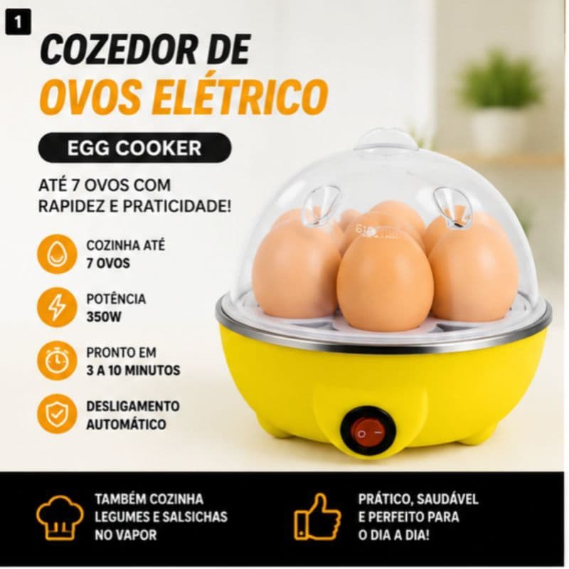 Cozedor de Ovos Elétrico Egg Cooker 7 Ovos 350W 110V Multifuncional Desligamento Automático