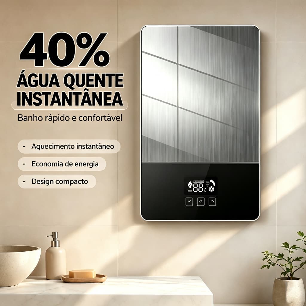Aquecedor de Água Elétrico Instantâneo Sem Tanque 4500W 127V Digital para Banheiro e Cozinha