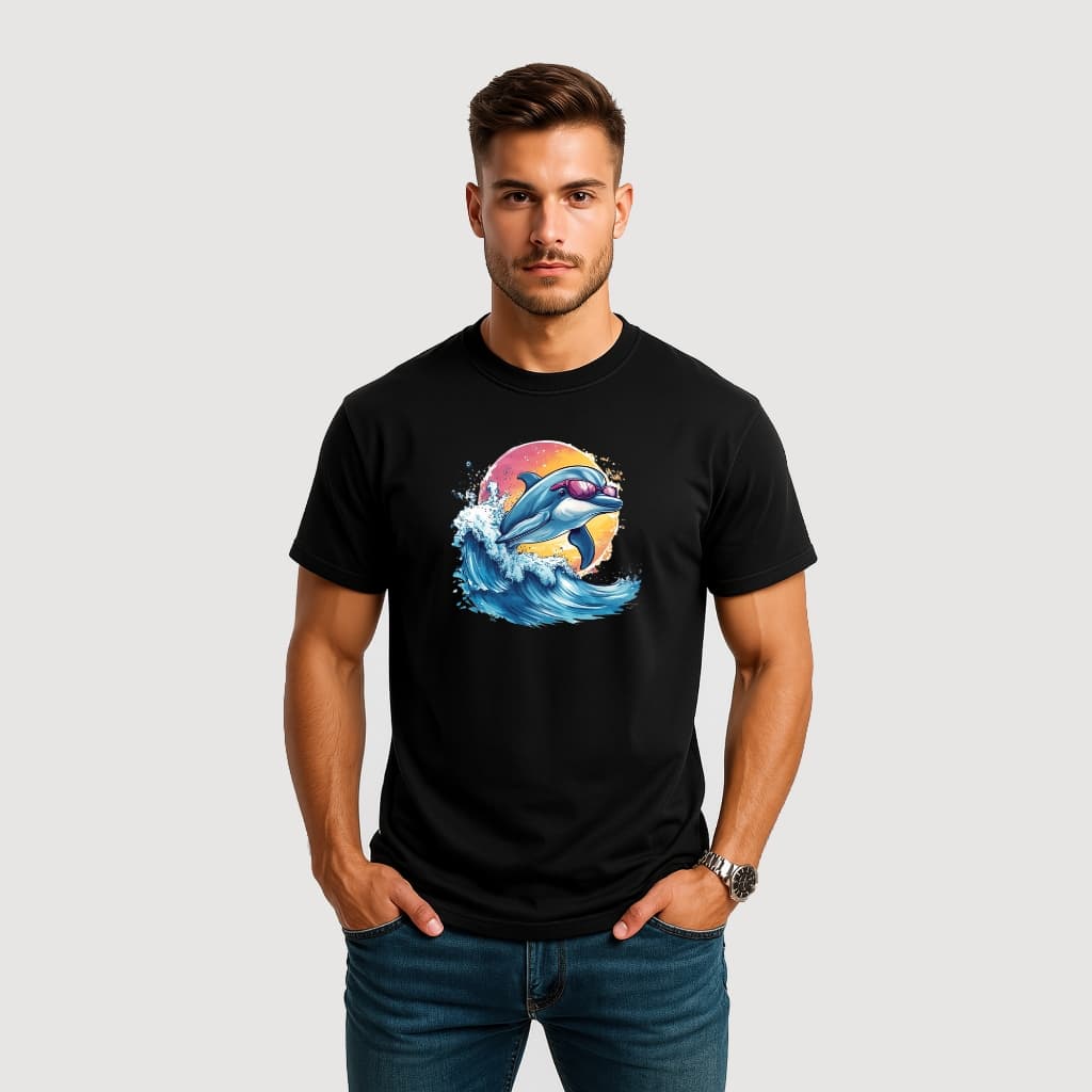 CAMISETA MASCULINA ALGODÃO GOLFINHO OCULOS SURF ONDAS