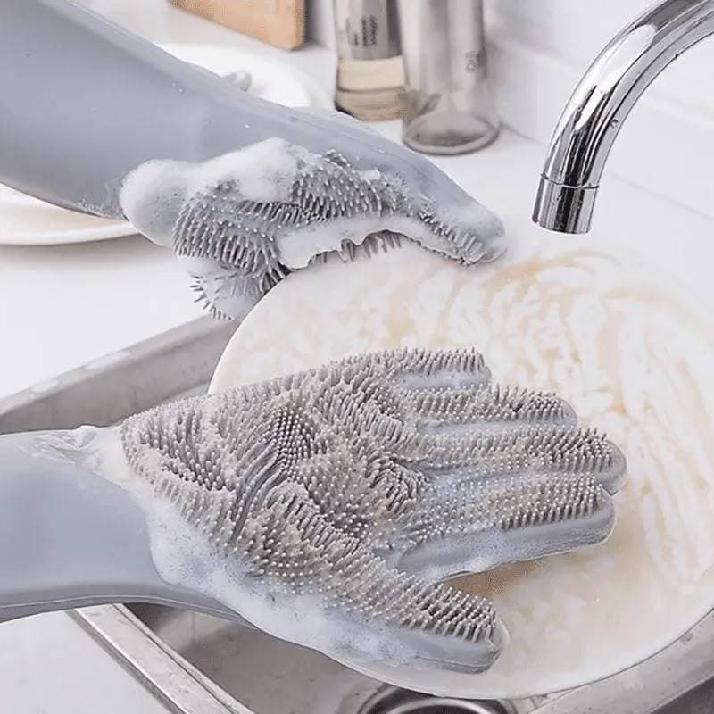 Luva de Silicone para Lavar Louças Multiuso Escova de Limpeza Reutilizável