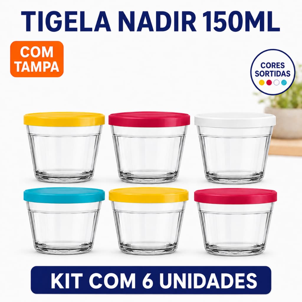 Kit com 6 Tigelas de Vidro Marinex Americano Com Tampa 150ml - Nadir Figueiredo