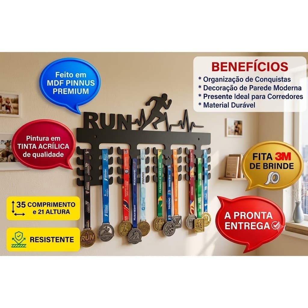 Porta Medalha Corrida De Rua MDF Suporte Organizador Parede