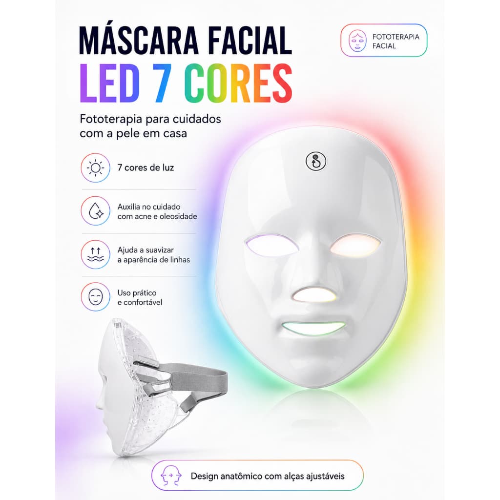 Máscara Facial LED com 7 Cores Branqueado De Pele Poros Encolhíveis Removedor De Rugas Fototerapia Dispositivo De Beleza