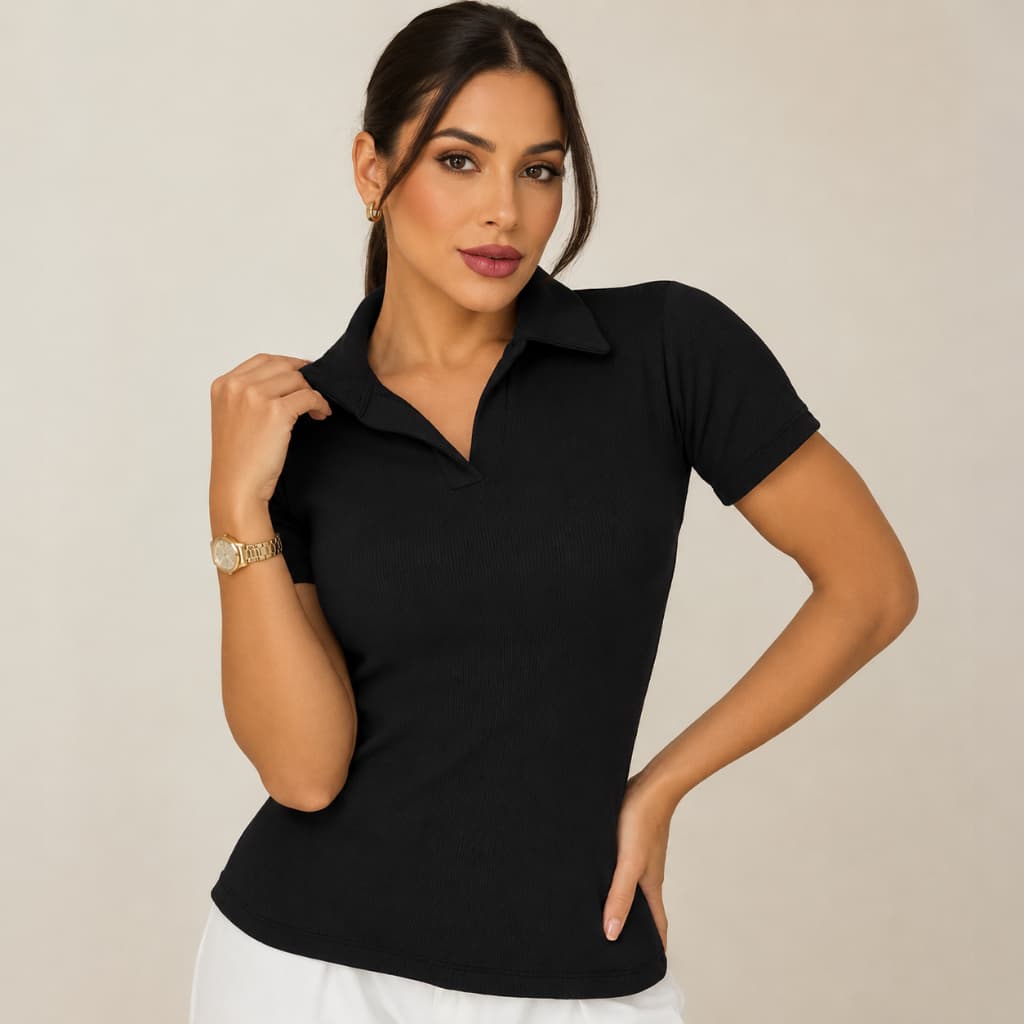 Blusinha Feminina Gola Polo Elegante Regata Confortável Ribana