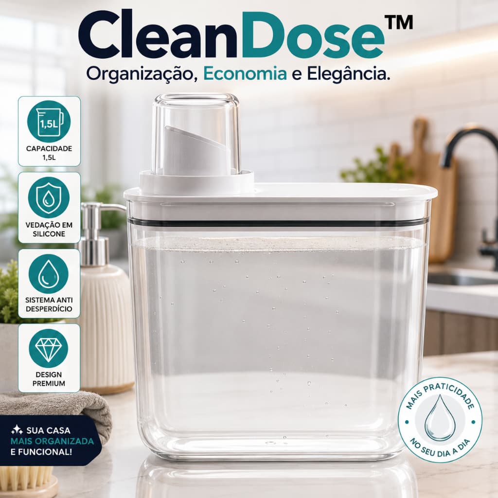 Dispenser Sabonete Líquido 1,5L Transparente com Vedação em Silicone Sistema Anti Desperdício CleanDose™