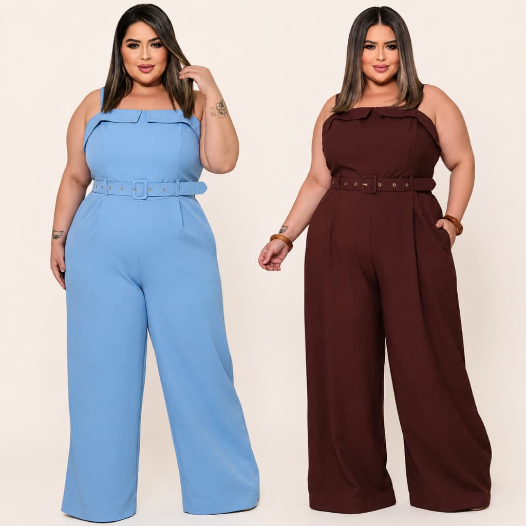 Macacão Feminino Elegante Plus Size Com Cinto Alafaitaria