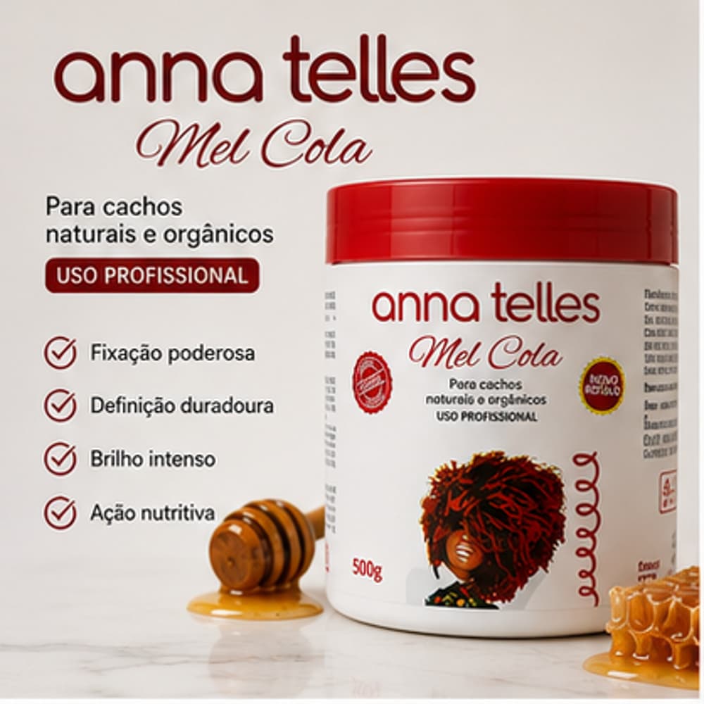 Anna Telles Mel Cola 500g Original Gelatina Modeladora Para Cachos Definição Forte Anti Frizz