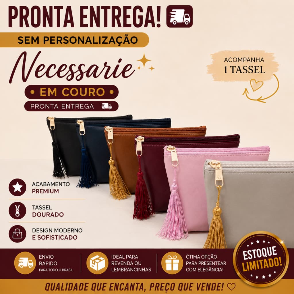 Kit Bolsa Lisa Necessaire Couro Ecológico Unissex Organizadora (SEM PERSONALIZAÇÃO)