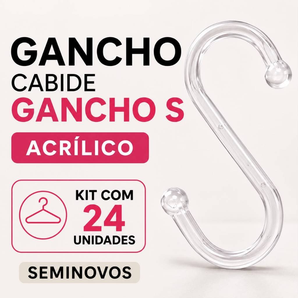 Cabide Gancho S em Acrílico Transparente - Kit com 24 unidades Seminovos