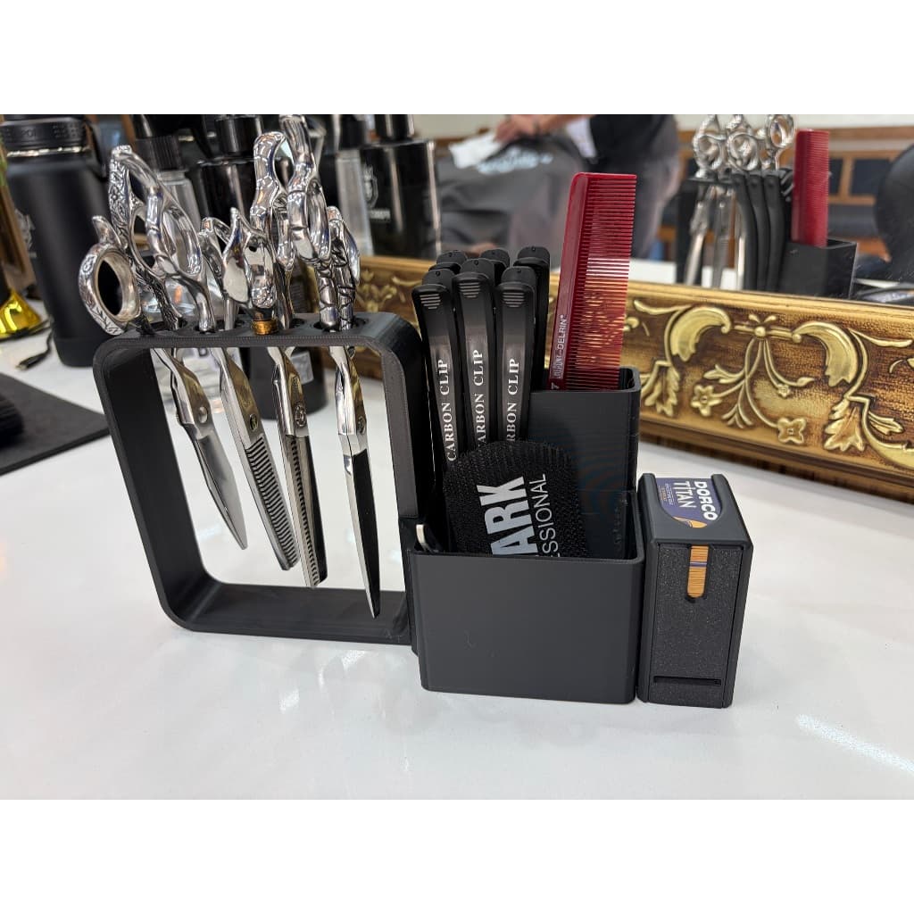 Kit Suporte Porta Tesouras + Suporte para Lâminas de Barbear com Dispensador