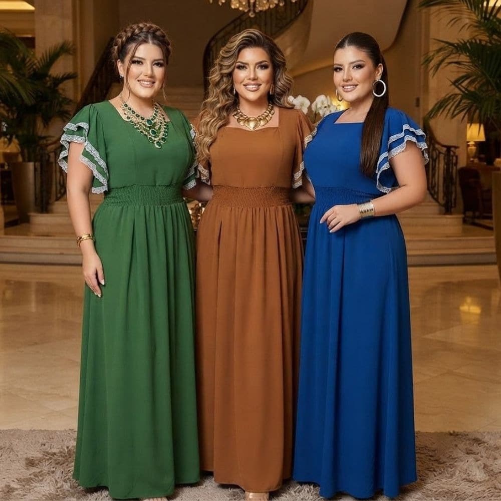 Vestido Feminino Social Plus Size Manga Estilosa Duas Marias Moda Evangelica Até EXG Para Congresso