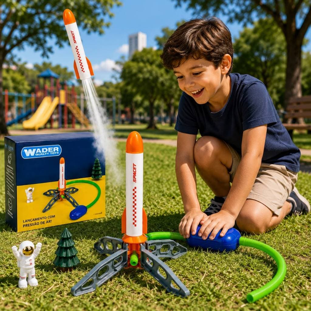 Brinquedo Lançador de Foguete Infantil Radical Até 15m Lançamento ao Ar Educativo Diversão
